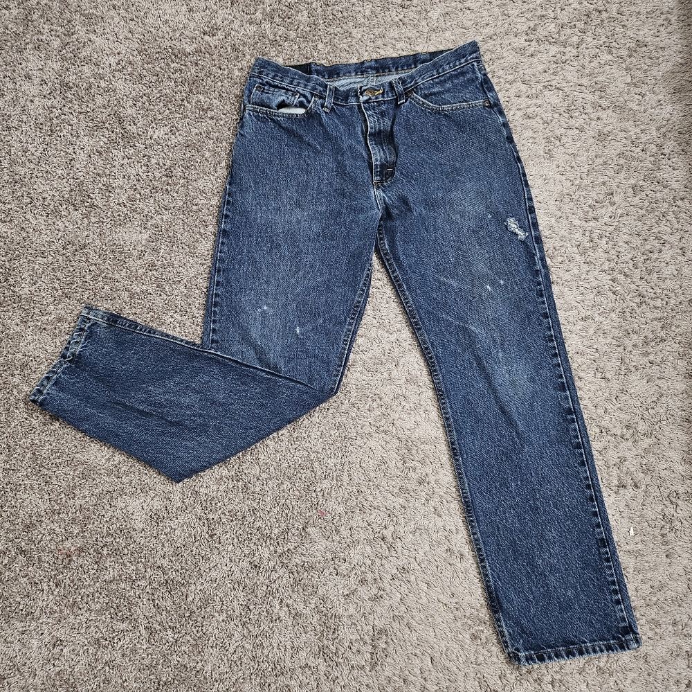 Wrangler Men’s 34x32 Blue Jeans Classic Fit Straight Leg Distressed 100% Cotton